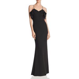 AQUA LACE TRIM RUFFLED SLEEVELESS FULL LENGTH DRES